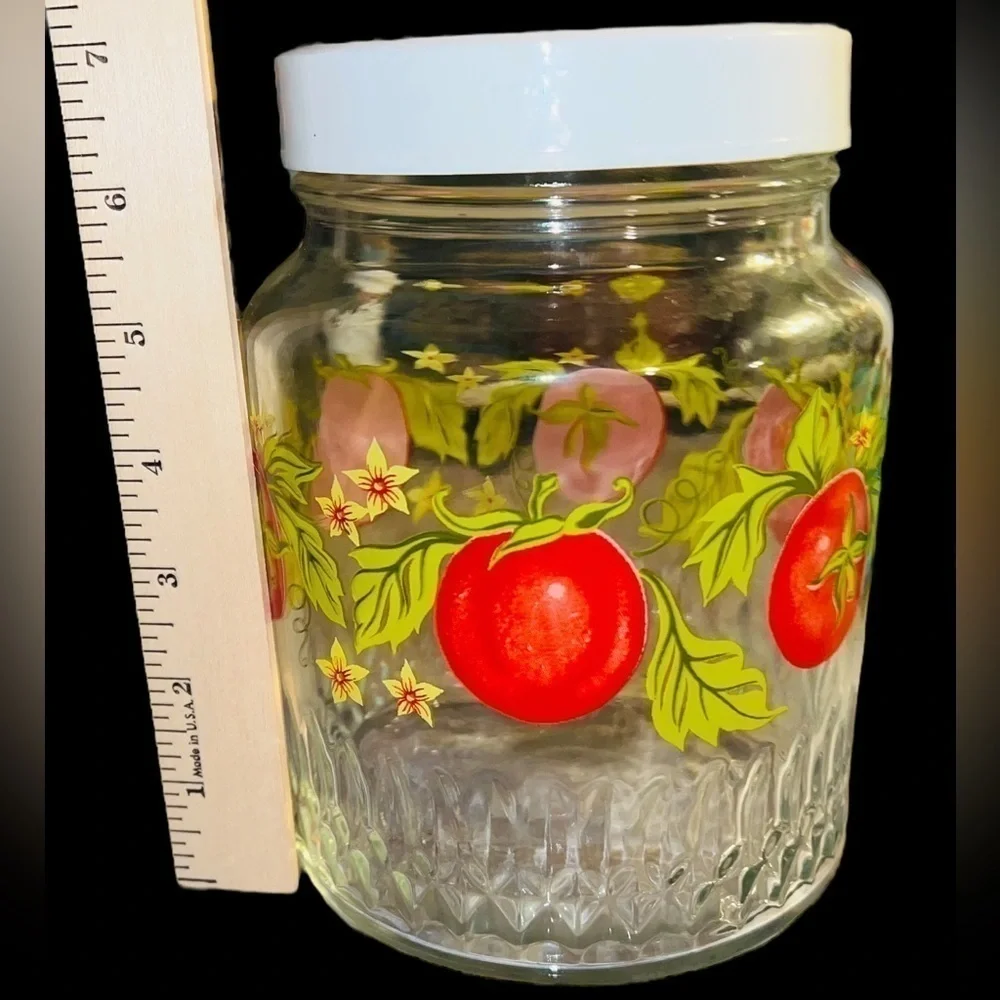 VINTAGE KIG Indonesia Clear Glass Canister Jar Tomato Kitchen Storage Screw Top